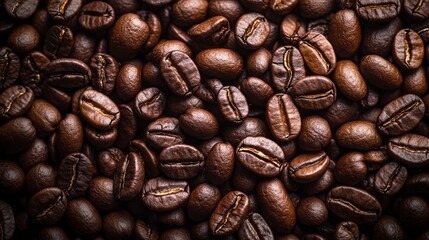 28. High-resolution background image composed entirely of closely packed roasted coffee beans, showcasing their texture and color