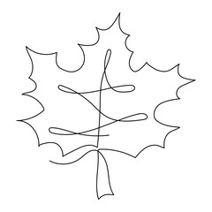 Fototapeta premium One line Autumn Leaf. Continuous drawing of maple tree part. Simple minimalist drawing of abstract spring foliage. Hand drawn element with editable stroke in autumn.