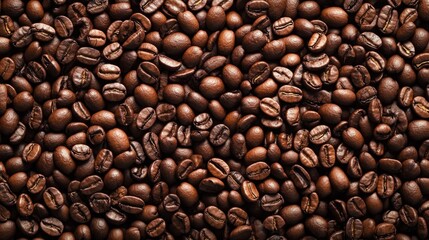 Fototapeta premium 29. Uniform background made up of tightly arranged roasted coffee beans, highlighting their natural shapes and rich brown tones