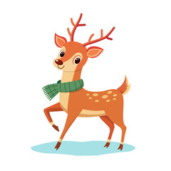 A cute Christmas deer in a scarf isolated on a white background