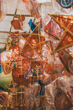 Lanterns hanging on a stand in the streets of Cholon in Ho Chi Minh City Vietnam during Mid Autumn Festival of Lunar Calendar
