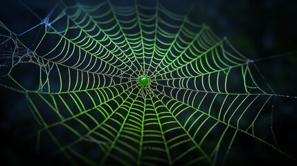 Naklejka premium A close-up view of a spider web with a vibrant green hue.