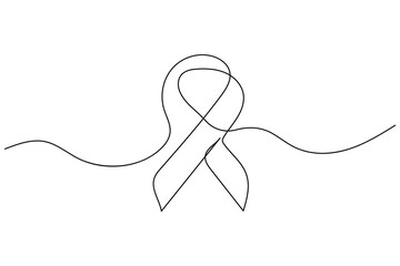 Obraz premium World aids day ribbon one line drawing and isolated continuous single outline vector icon