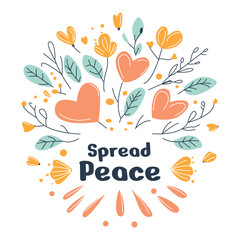 Spread Peace with Romantic Love Floral Flower Wreath Circle Frame Background