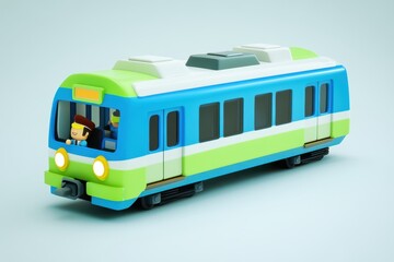 A colorful toy train model designed for playful transportation themes.