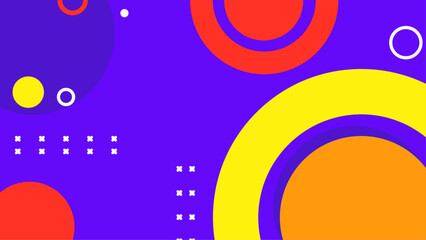 Vibrant geometric abstract background with colorful circles and shapes on a bright purple backdrop. Explore this vibrant abstract background featuring geometric patterns