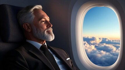 Professional traveler relaxing in a first-class airplane seat