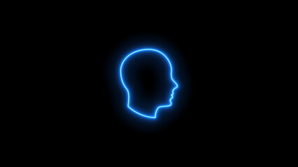 Neon head icon. Human head profile on black background.