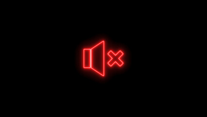 Neon speaker icon mute off icon. Silent Sound, no sound icon. No Sound Sign Isolated Line Icon on black background.