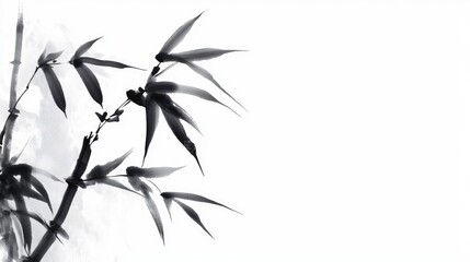 Obraz premium Black Ink Bamboo Painting with White Background, Creating Nature Art