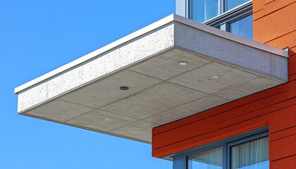 Concrete Balcony Overhang with Orange Siding and Window