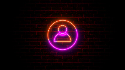 Neon User icon. person icon, User icon for web site, User profile login on brick wall.