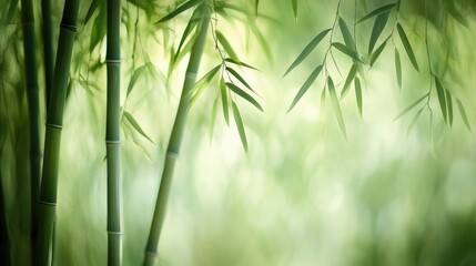 Bamboo Forest: Lush Green Leaves and Tall Stalks, Tranquil Nature Scene