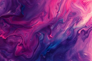 Fototapeta premium Fluid swirls of vibrant pigments blending together to form a captivating abstract composition, An abstract painting showcasing vibrant purple and blue shades in intricate patterns and brushstrokes, 