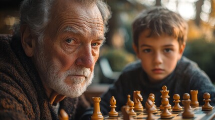 Grandfather and Grandson Playing Chess Generative AI