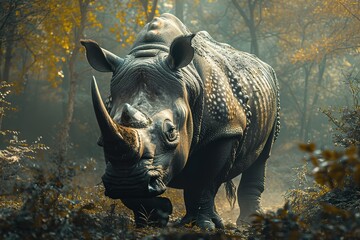 Fototapeta premium A rhinoceros walking in the wilderness