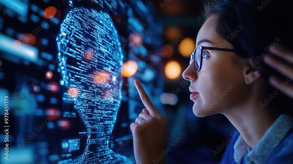 Poster futuristic digital interface showcasing ai powered visualization of data and information