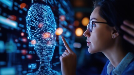 Futuristic digital interface showcasing AI powered visualization of data and information