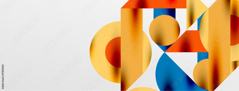 Aufkleber Circles and shadows. Colorful round elements with triangles, semi circles and other shapes. Vector Illustration For Wallpaper, Banner, Background, Card, Book Illustration, landing page