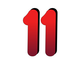 3D Number 11 eleven gradient red color on transparent background for design elements
