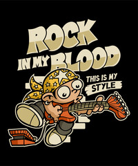Rock In My Blood Cartoon Illustration Design
