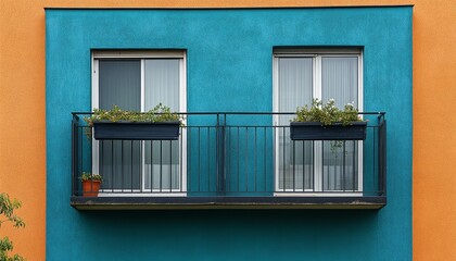 Two-Tone Building Facade with Balcony and Windows