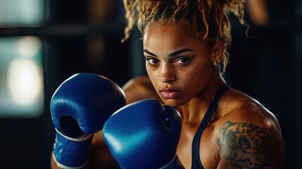 A female boxer wrapping her hands before starting her training session, focused and determined in her preparation