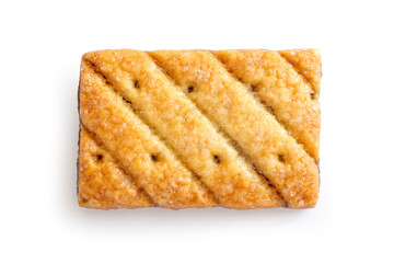 Ruddy rectangular cookies on a white background. Crispy, appetizing cookies in close-up.