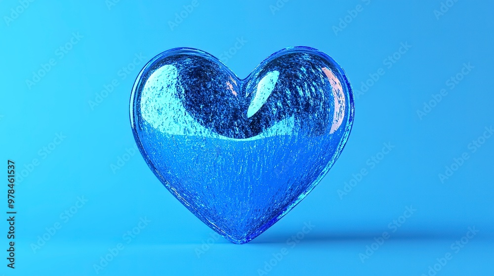 Canvas Prints Abstract 3D render of blue heart shape on a vivid blue background. Vibrant and eyecatching animation. 