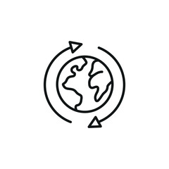 Recycled world icon. Simple outline of a globe with circular arrows representing recycling and sustainability. Ideal for eco-friendly and environmental design projects, branding. Vector illustration