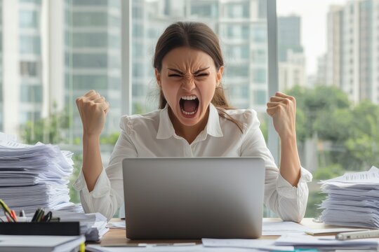 Angry Businesswoman Yelling on Phone During Office Call.