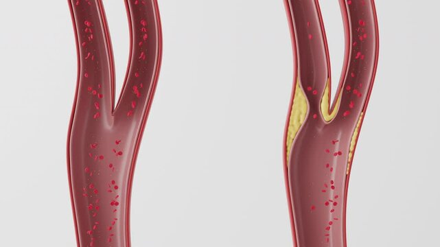 Carotid artery disease comparing healthy and diseased arteries causing stroke