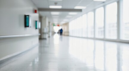 Fototapeta premium Blur image background of hospital clinic corridor empty hallway glass window ceiling door healthcare