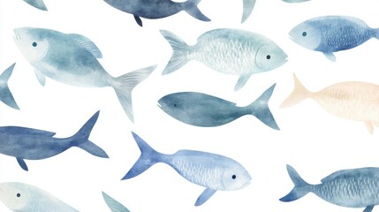 Naklejka premium Watercolor Fish Pattern.