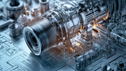 3D CAD Industrial Engine Model Illustration