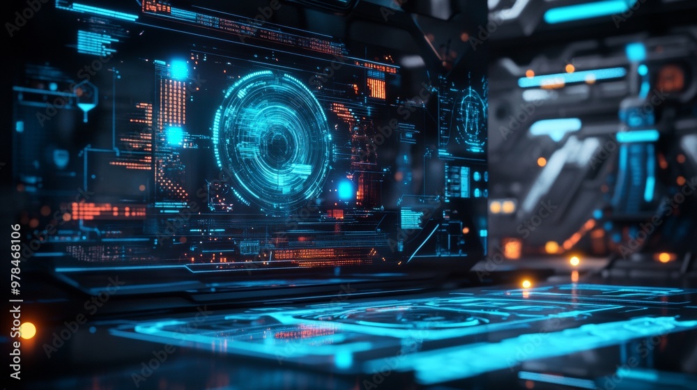 Aufkleber Futuristic Tech with Holographic Displays and Interactive Elements