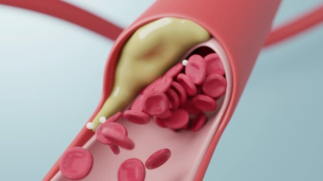Cholesterol buildup narrows arteries and blocks blood flow, causing atherosclerosis