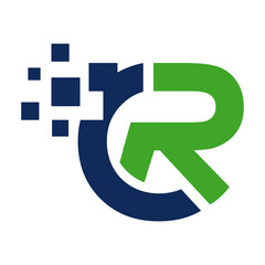 letter CR concept digital technology logo design vector