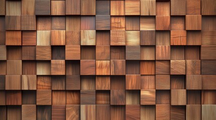 Timber Mosaic Tiles in Wall Pattern. 3D Wood Block Background