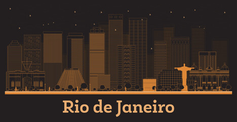 Fototapeta premium Outline Rio de Janeiro Brazil City Skyline with orange Buildings. Business Travel and Turism Concept with Modern Architecture. Rio de Janeiro Cityscape with Landmarks.