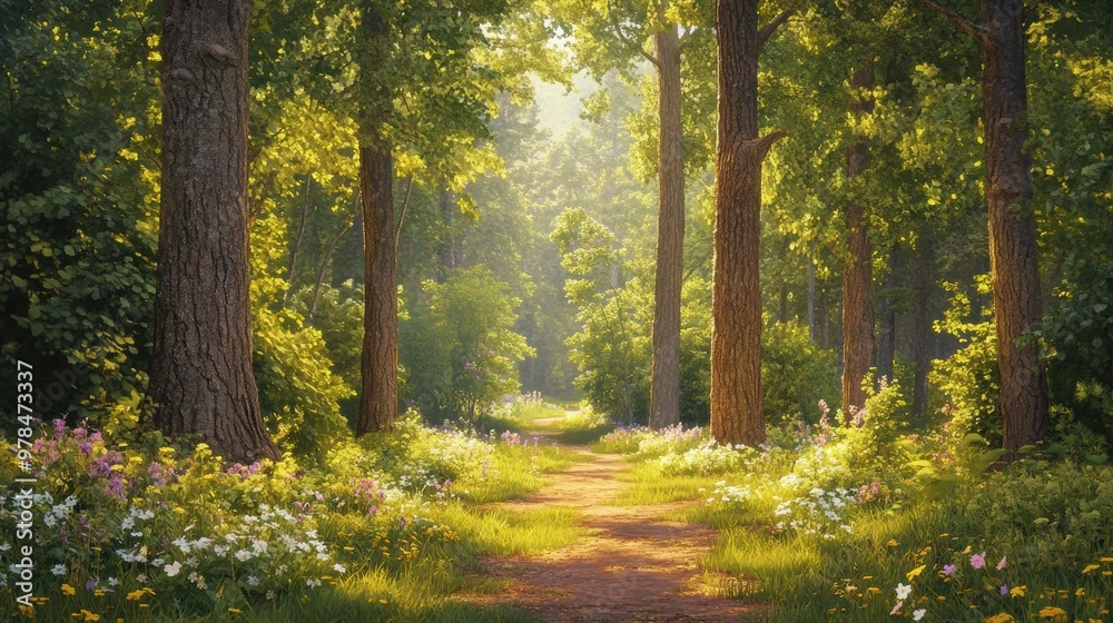 Wall mural Sunlit Forest Path.