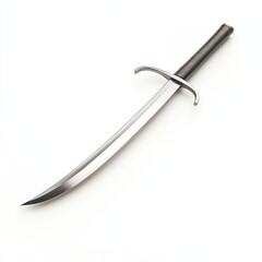 A silver sword with a black handle