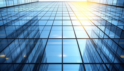 Obraz premium Glass Facade of a Modern Skyscraper Reflecting the Sky and Sun