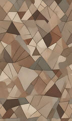 A mosaic of geometric shapes in muted earth tones, arranged in a repetitive, symmetrical pattern that creates a calming and balanced mobile wallpaper design