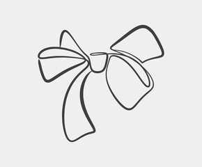 A simple black line illustration of a decorative bow on a plain white background, perfect for design and decoration use.