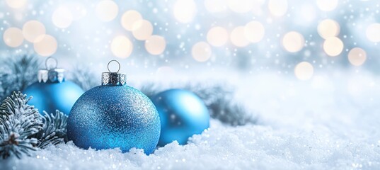 Shiny Snowflakes and Baubles on Christmas Blurred  Background