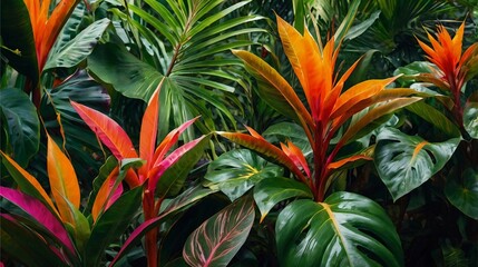 Obraz premium Tropical Radiance: A Kaleidoscope of Colors in Lush Leaves