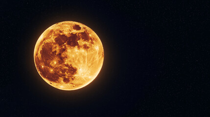 Obraz premium The full moon shines brightly in the night sky, casting an orange hue that captures the essence of Halloween, ideal for themed designs and copy