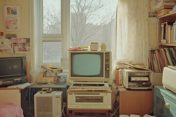Vintage Television and Electronics in Retro Home Interior