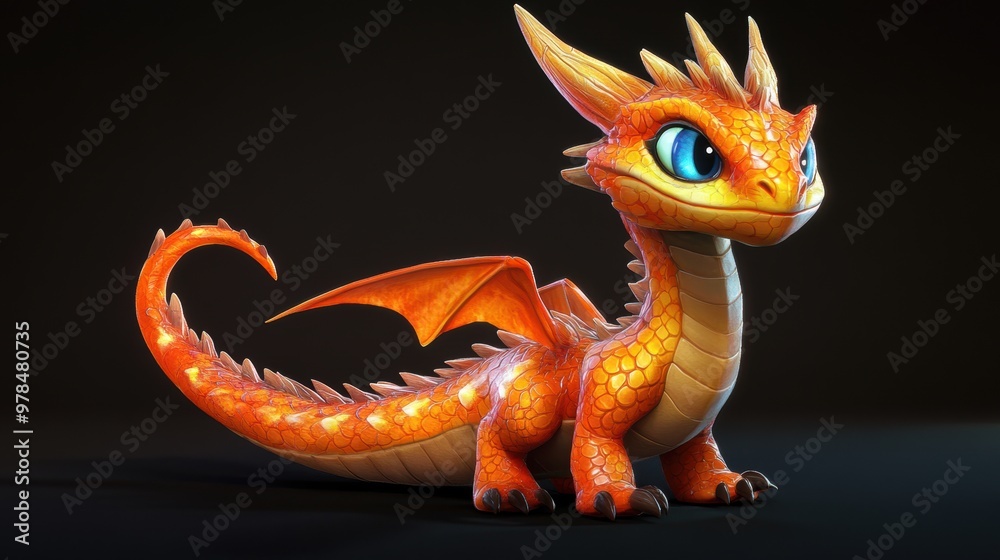 Poster cute orange dragon.